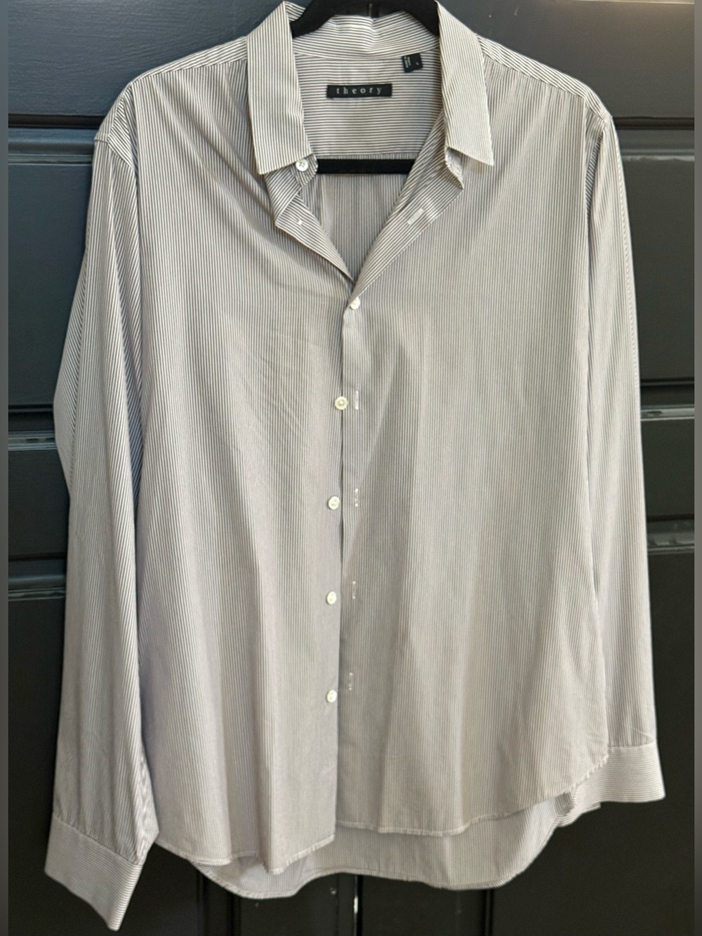 Theory Men’s Stretch Micro Stripe Dress Shirt Large Brown White